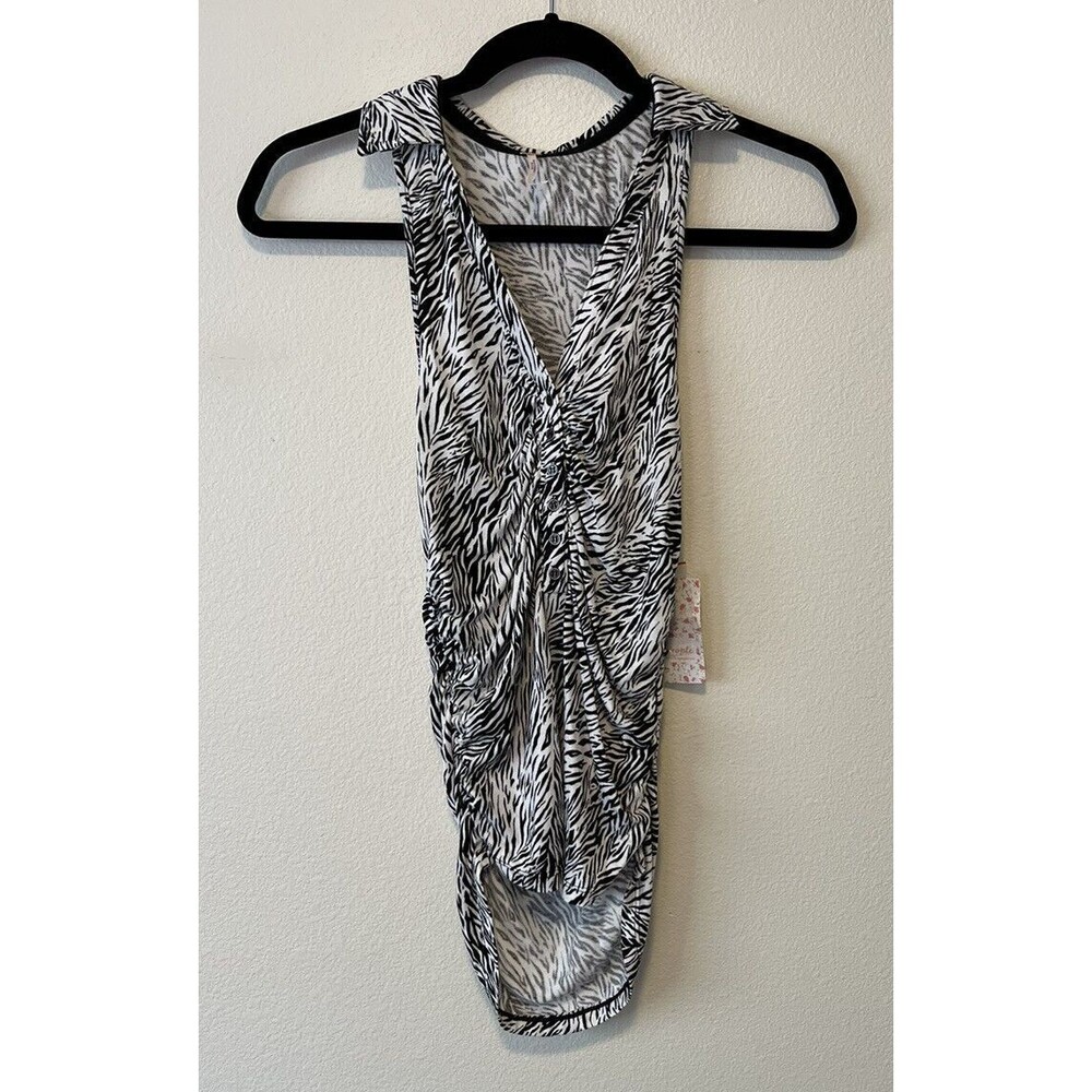 Free People Coco Tank NWT Size XS Black White Animal Print
